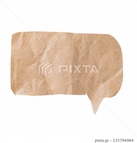 A rectangular speech bubble shape cut from brown craft paper with a smooth edge and bottom tail, isolated on a transparent background. A clean, rustic banner or text box. 135794964
