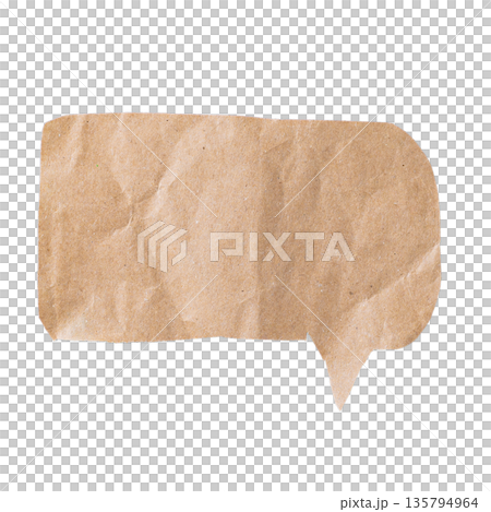 A rectangular speech bubble shape cut from brown craft paper with a smooth edge and bottom tail, isolated on a transparent background. A clean, rustic banner or text box. 135794964