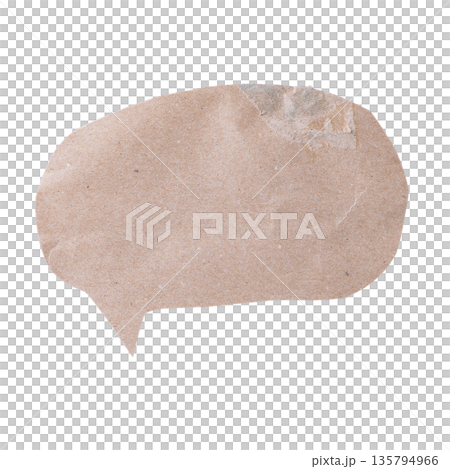 A smooth oval speech bubble cut from brown craft paper with a left-pointing tail, isolated on a transparent background. A clean, rustic design element for dialogue. A smooth oval speech bubble cut from brown craft paper with a left-pointing tail, isolated on a transparent background. A clean, rustic design element for dialogue. 135794966