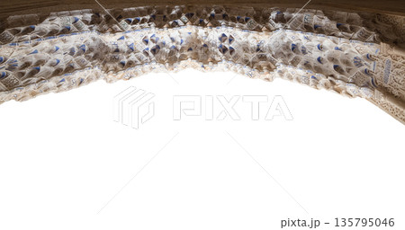 Arches in Islamic (Moorish)  style (Carved on white background) in Alhambra, Granada, Spain 135795046
