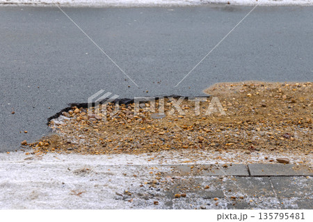 Pothole Gravel Street Pothole Gravel Street 135795481
