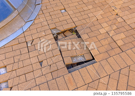 Street Pavement Tiles Damage Street Pavement Tiles Damage 135795586