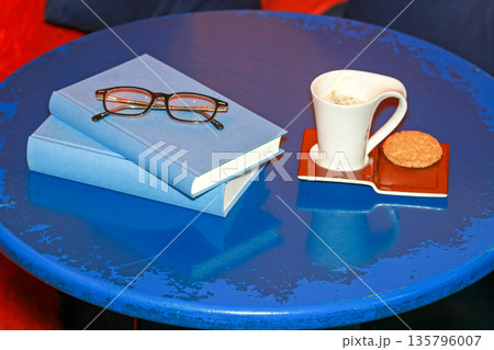 Books Glasses Coffee Cookie Books Glasses Coffee Cookie 135796007