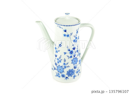 Vintage Porcelain Coffee Pot with Blue Floral Pattern Vintage Porcelain Coffee Pot with Blue Floral Pattern 135796107