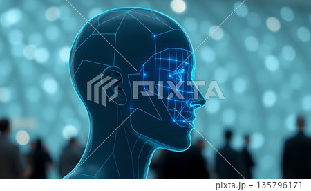 Digital Human Face Scan with Biometric Data Gridのイラスト素材 [135796171] - PIXTA