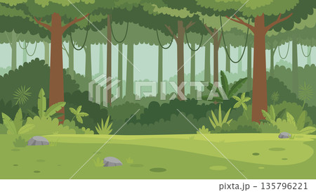 Tropical Jungle Landscape Background flat design Tropical Jungle Landscape Background flat design 135796221