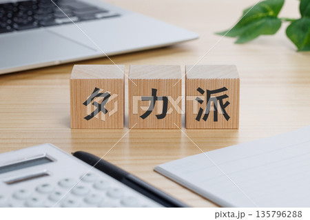 テーブルの上にタカ派と書かれたブロック 135796288