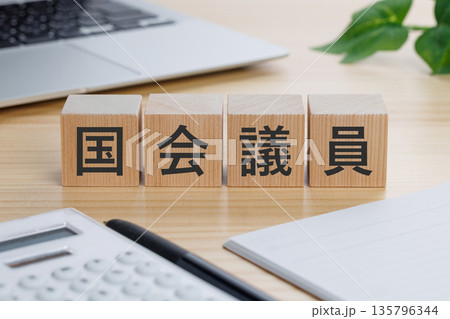 テーブルの上に国会議員と書かれたブロック 135796344