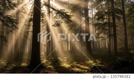 fog in the forest fog in the forest 135796381