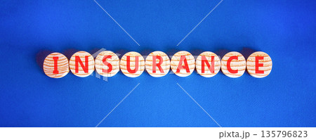 Insurance symbol. Concept words Insurance on beautiful wooden circles. Beautiful blue background. Business support medical insurance concept. Copy space. 135796823