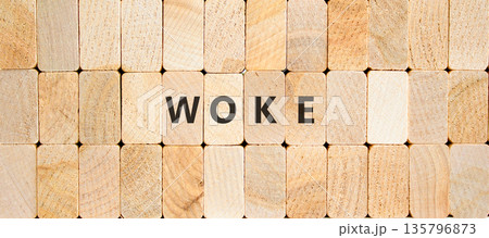 Woke question symbol. Concept word Woke question on beautiful wooden blocks. Beautiful wooden blocks background. Business, lifestyle, support and woke question concept. Copy space. Woke question symbol. Concept word Woke question on beautiful wooden blocks. Beautiful wooden blocks background. Business, lifestyle, support and woke question concept. Copy space. 135796873
