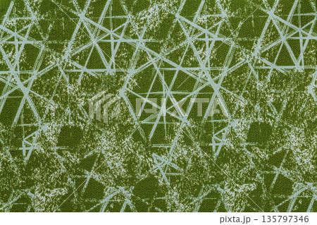 Olive green textile with white geometric line pattern Olive green textile with white geometric line pattern 135797346