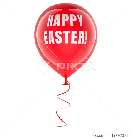 Happy Easter, red balloon. 3D rendering Happy Easter, red balloon. 3D rendering 135797821