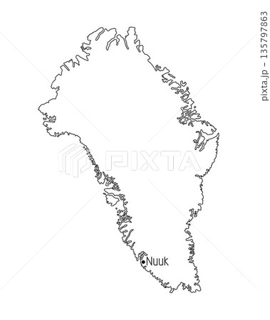 Greenland island detailed accurate border line simple hand drawn minimalist outline vector illustration, arctic country territory with Nuuk capital city for geography, travel, education design project 135797863