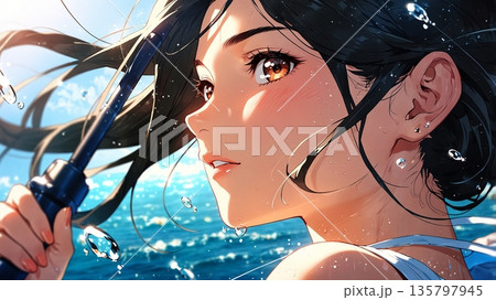 海で遊ぶ女性 135797945