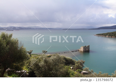 Ruined and restored castle at Iasos Turkey on the Aegean Sea near Bodrum Ruined and restored castle at Iasos Turkey on the Aegean Sea near Bodrum 135798072