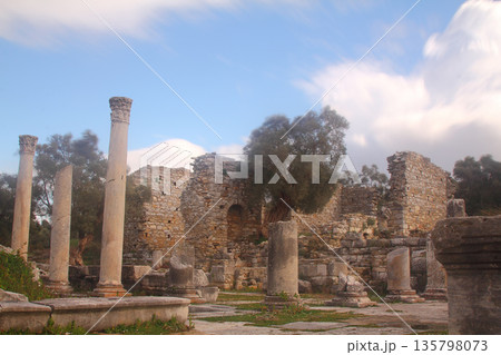 Ruined and restored castle at Iasos Turkey on the Aegean Sea near Bodrum Ruined and restored castle at Iasos Turkey on the Aegean Sea near Bodrum 135798073