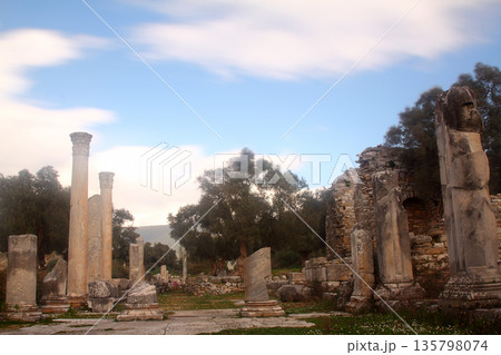 Ruined and restored castle at Iasos Turkey on the Aegean Sea near Bodrum 135798074