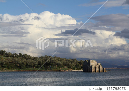 Ruined and restored castle at Iasos Turkey on the Aegean Sea near Bodrum 135798078