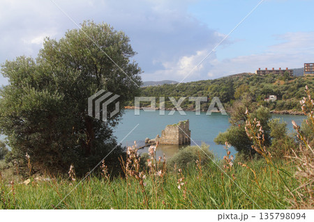 Ruined and restored castle at Iasos Turkey on the Aegean Sea near Bodrum Ruined and restored castle at Iasos Turkey on the Aegean Sea near Bodrum 135798094
