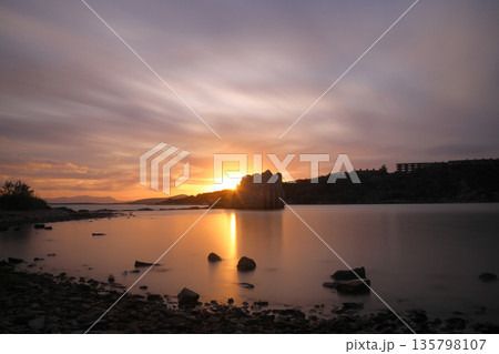 Ruined and restored castle at Iasos Turkey on the Aegean Sea near Bodrum. Long Exposure shoot. tranquility scene. 135798107