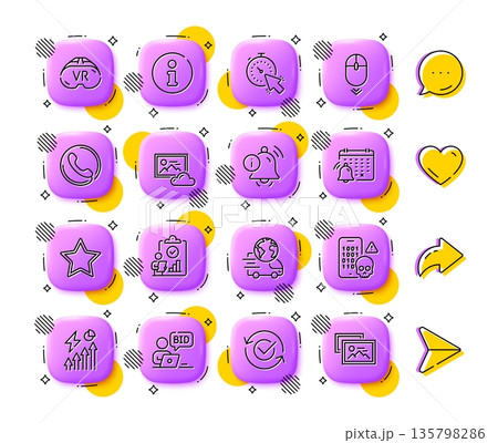 Cyber attack, Vr and Inspect line icons. App 3d buttons. Social media comment, share, like icons. Pack of Photo cloud, Scroll down, Information bell icon. Vector Cyber attack, Vr and Inspect line icons. App 3d buttons. Social media comment, share, like icons. Pack of Photo cloud, Scroll down, Information bell icon. Vector 135798286