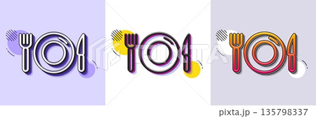 Food line icon. Halftone dotted pattern. Gradient icon with grain shadow. Restaurant sign. Fork, knife and plate symbol. Line food icon. Various designs. Vector Food line icon. Halftone dotted pattern. Gradient icon with grain shadow. Restaurant sign. Fork, knife and plate symbol. Line food icon. Various designs. Vector 135798337