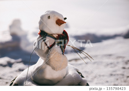 A handmade snowman on a winter day, Candid Camera Roll and Ambient Realism trends. Winter fun and family holidays. Childhood memories. A handmade snowman on a winter day, Candid Camera Roll and Ambient Realism trends. Winter fun and family holidays. Childhood memories. 135798423