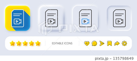 Document with Video content line icon. Neumorphic, Flat shadow, 3d buttons. Vlog File with Camera sign. Paper page concept symbol. Line video file icon. Social media icons. Vector Document with Video content line icon. Neumorphic, Flat shadow, 3d buttons. Vlog File with Camera sign. Paper page concept symbol. Line video file icon. Social media icons. Vector 135798649