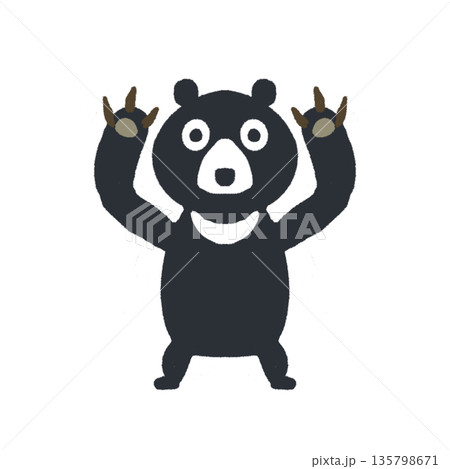 両手を上げて威嚇するツキノワグマのデフォルメイラスト|注意喚起・熊出没 両手を上げて威嚇するツキノワグマのデフォルメイラスト|注意喚起・熊出没 135798671