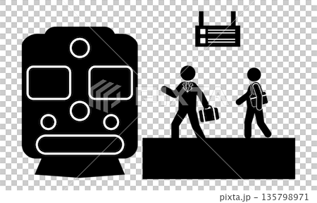 車站月台圖示:商務人士登車 車站月台圖示:商務人士登車 135798971