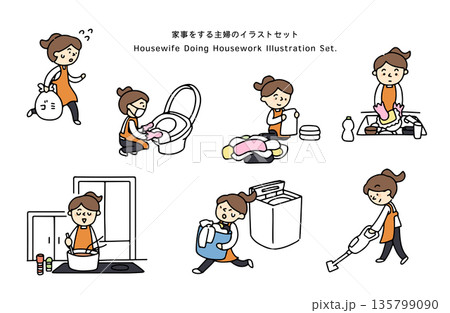 家事をする主婦のイラストセット 135799090