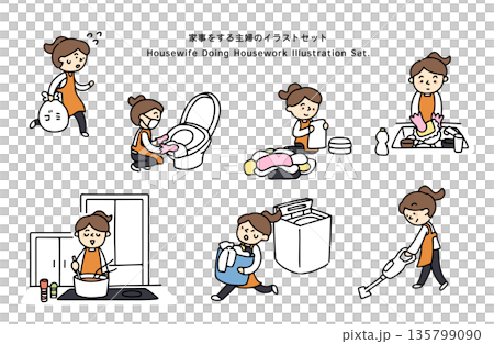 家事をする主婦のイラストセット 135799090