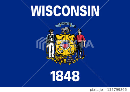 Wisconsin official state flag. Part of The United States of America. Clean design for print, web, or educational use. Vector illustration. 135799866