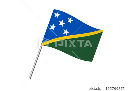 Solomon Islands flag - wavy stick flag of country, cultural identity and heritage. Represents national pride and unity. Vector flag isolated on white background. 135799875