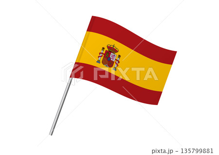 Spain flag - wavy stick flag of country, cultural identity and heritage. Represents national pride and unity. Vector flag isolated on white background. Spain flag - wavy stick flag of country, cultural identity and heritage. Represents national pride and unity. Vector flag isolated on white background. 135799881