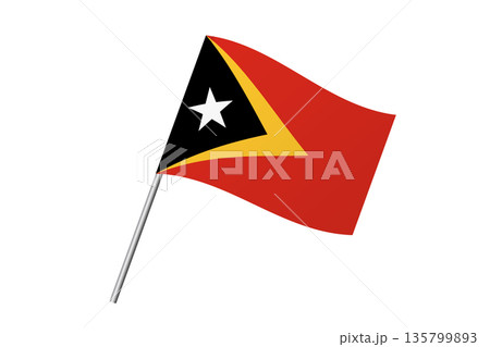 East Timor flag - wavy stick flag of country, cultural identity and heritage. Represents national pride and unity. Vector flag isolated on white background. 135799893