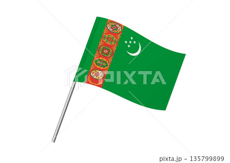 Turkmenistan flag - wavy stick flag of country, cultural identity and heritage. Represents national pride and unity. Vector flag isolated on white background. Turkmenistan flag - wavy stick flag of country, cultural identity and heritage. Represents national pride and unity. Vector flag isolated on white background. 135799899