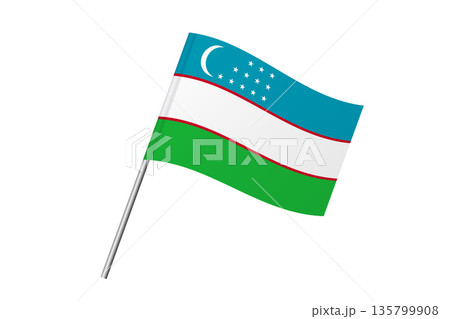 Uzbekistan flag - wavy stick flag of country, cultural identity and heritage. Represents national pride and unity. Vector flag isolated on white background. 135799908