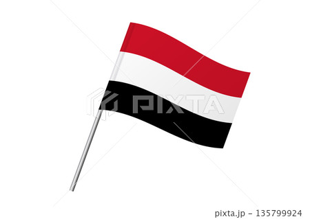 Yemen flag - wavy stick flag of country, cultural identity and heritage. Represents national pride and unity. Vector flag isolated on white background. 135799924