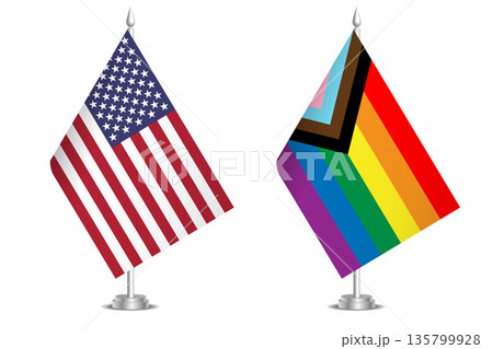The USA flag stands alongside the LGBT flag, symbolizing support for diversity and inclusion. The flags are displayed prominently, showing solidarity and respect. 135799928