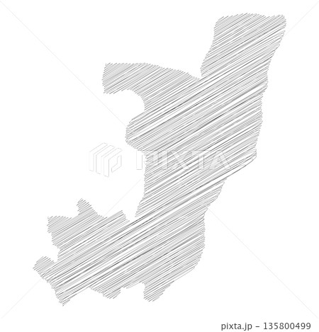 Republic of the Congo, former Zaire - pencil scribble sketch silhouette map of country area with dropped shadow. Simple flat vector illustration. 135800499