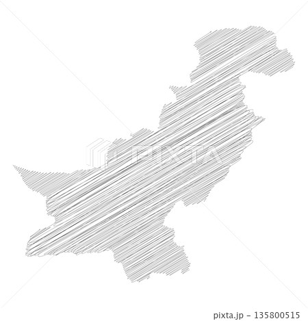 Pakistan - pencil scribble sketch silhouette map of country area with dropped shadow. Simple flat vector illustration. Pakistan - pencil scribble sketch silhouette map of country area with dropped shadow. Simple flat vector illustration. 135800515