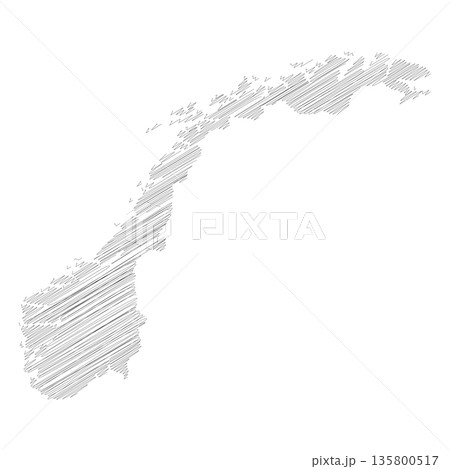 Norway - pencil scribble sketch silhouette map of country area with dropped shadow. Simple flat vector illustration. Norway - pencil scribble sketch silhouette map of country area with dropped shadow. Simple flat vector illustration. 135800517