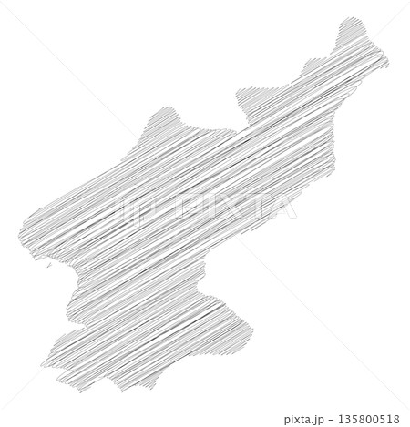 North Korea, Democratic Peoples Republic of Korea, DPRK - pencil scribble sketch silhouette map of country area with dropped shadow. Simple flat vector illustration. 135800518