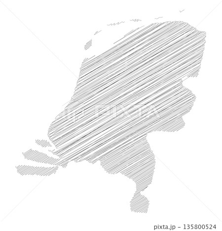 Netherlands, Holland - pencil scribble sketch silhouette map of country area with dropped shadow. Simple flat vector illustration. 135800524