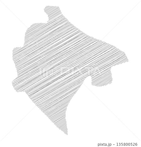 Montenegro - pencil scribble sketch silhouette map of country area with dropped shadow. Simple flat vector illustration. 135800526