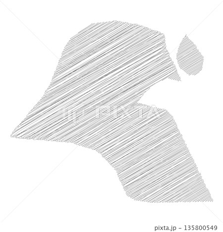 Kuwait - pencil scribble sketch silhouette map of country area with dropped shadow. Simple flat vector illustration. 135800549