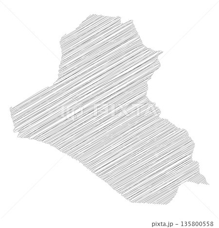 Iraq - pencil scribble sketch silhouette map of country area with dropped shadow. Simple flat vector illustration. Iraq - pencil scribble sketch silhouette map of country area with dropped shadow. Simple flat vector illustration. 135800558