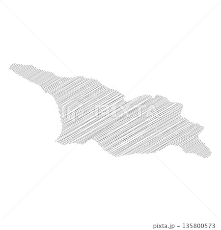 Georgia - pencil scribble sketch silhouette map of country area with dropped shadow. Simple flat vector illustration. 135800573